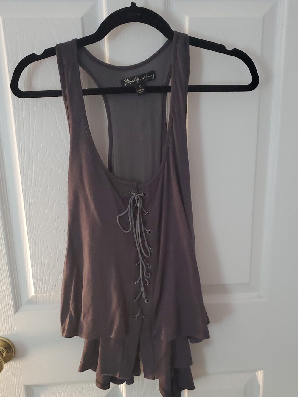 Elizabeth and James Gray Lace-Up Racerback Layered Tank Top